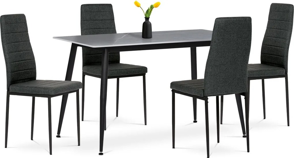 Zestaw jadalniany Mramor z ceramiczną blatem i 4 krzesłami, czarny