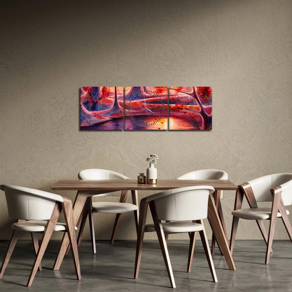 Obraz magicznego lasu (z zegarem) (90x30 cm)