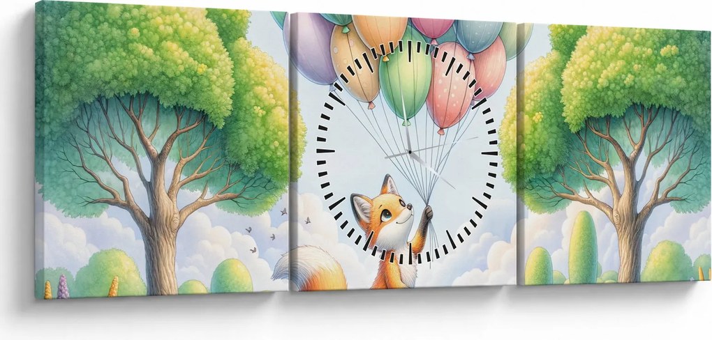 Obraz – Szczęśliwy lis (z zegarem) (90x30 cm)