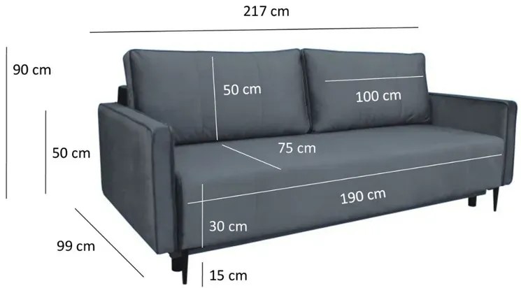 Szara rozkładana sofa z pojemnikiem - Eugene