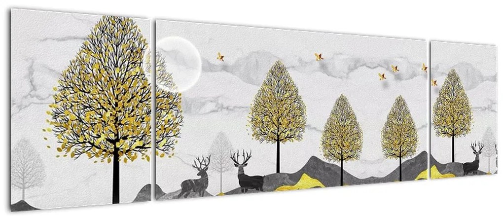 Obraz malowanych jeleni (170x50 cm)