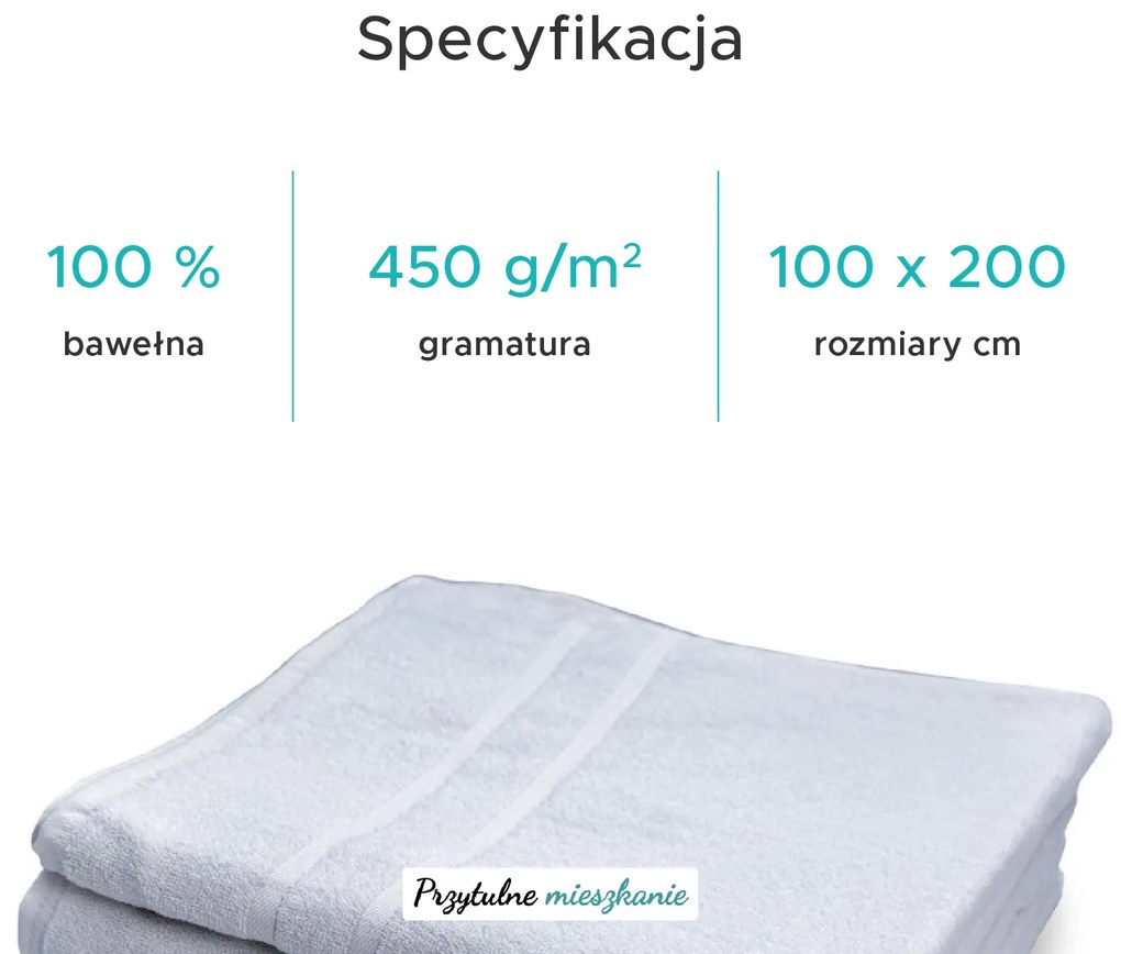 Ręcznik kąpielowy hotelowy Deluxe 100 x 200 cm biały, 100% bawełna