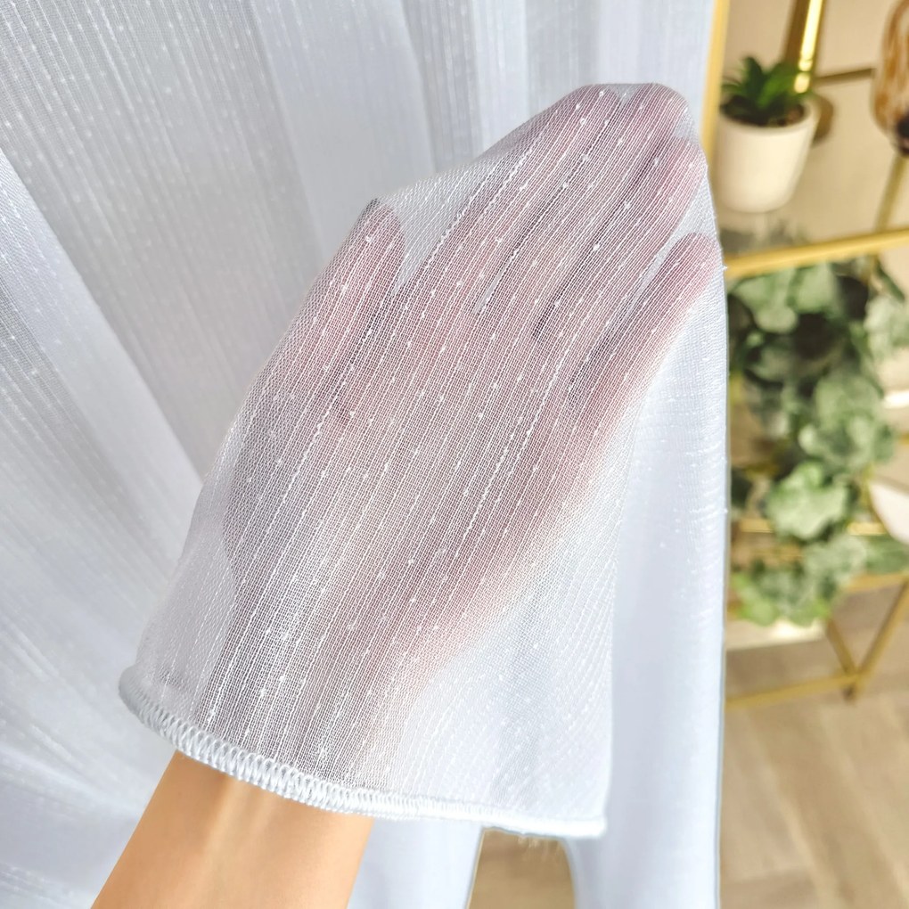 Firana połyskująca biała nakrapiana Prążek elegancka - wys. 300 cm z ołowianką