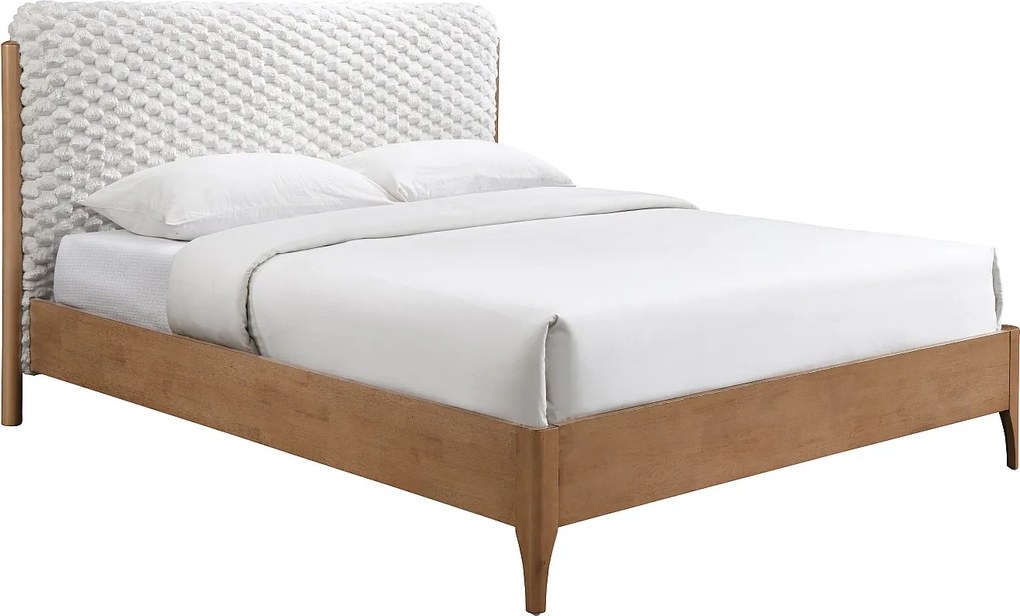 Łóżko 160 x 200 cm z zagłówkiem z ekologicznego futra– Biały i naturalny – SERAVELA