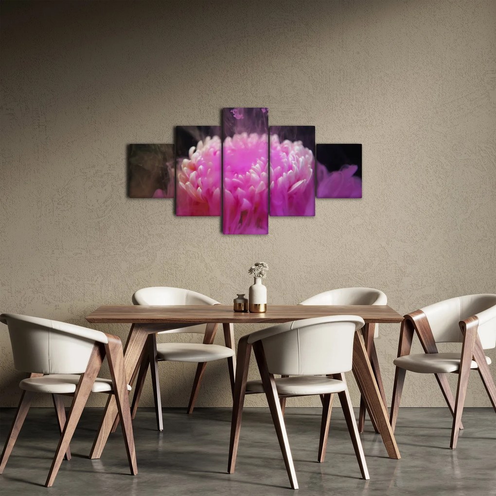 Obraz kwiatu w różowym dymie (125x70 cm)