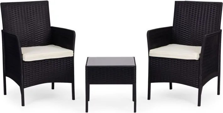 Zestaw mebli ogrodowych Livora 0213 - 2 krzesła i stolik kawowy, kolor czarny