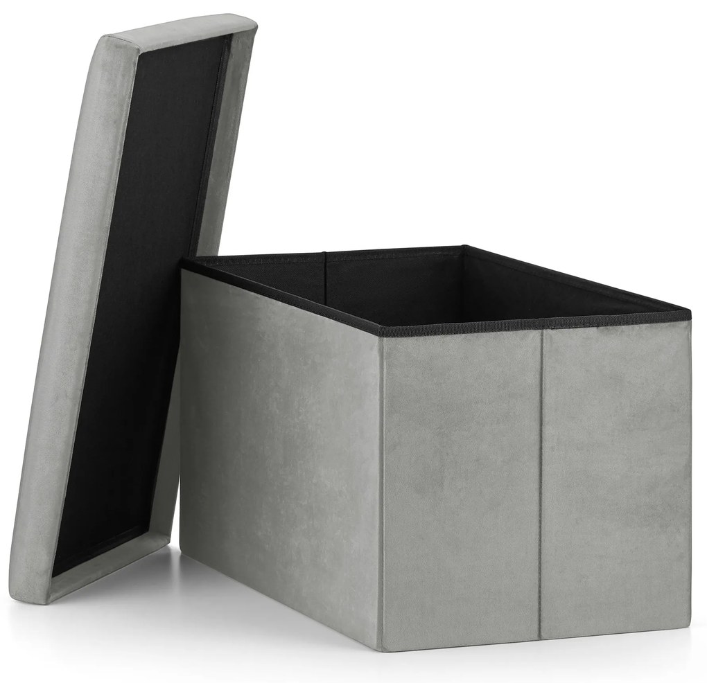 Szary składany taboret FURELA VELVET XL 60 x 38 x 38 cm