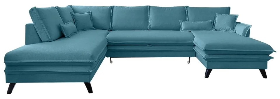 Turkusowa rozkładana sofa w kształcie litery "U" Miuform Charming Charlie, lewostronna