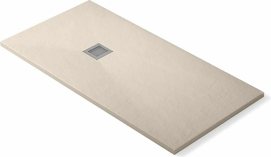 Płytka prysznicowa z żywicy, superpłaska, antypoślizgowa | Zawór odpływowy i kratka | Miękka łupkowa | Beżowa | 70 x 160 cm