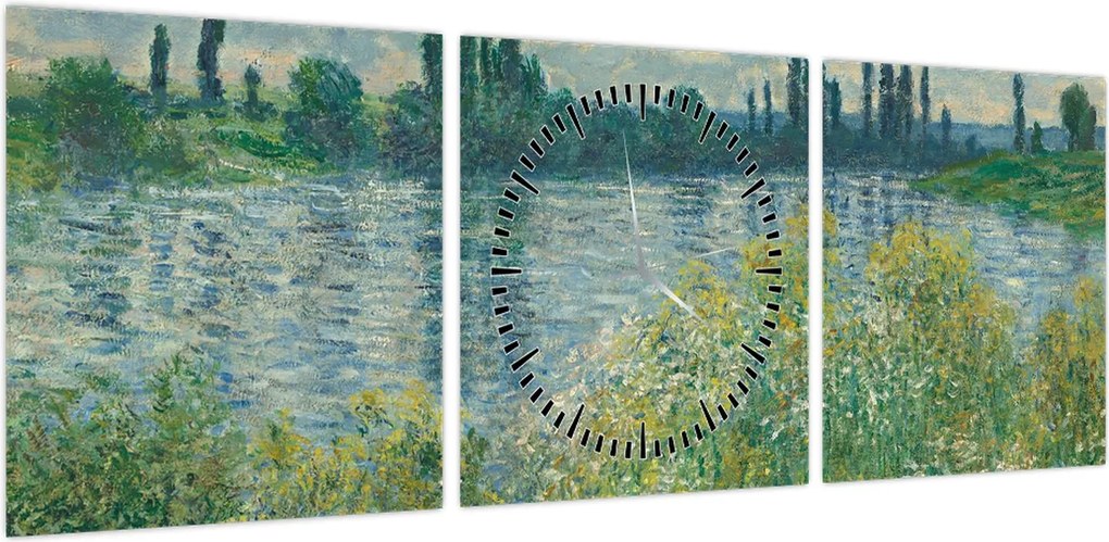 Obraz - Claude Monet, Banks of the Seine, reprodukcje (z zegarem) (90x30 cm)