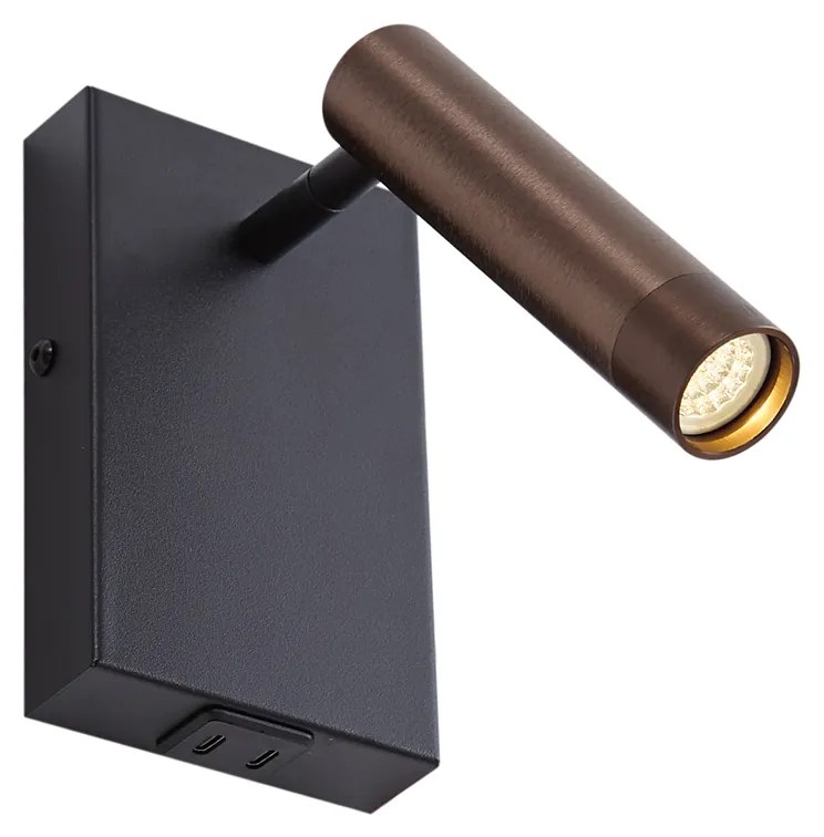 Nowoczesny Kinkiet / Lampa scienna czarny z ciemnobrązowym regulowanym złączem USB-C - Croft Nowoczesny Oswietlenie wewnetrzne
