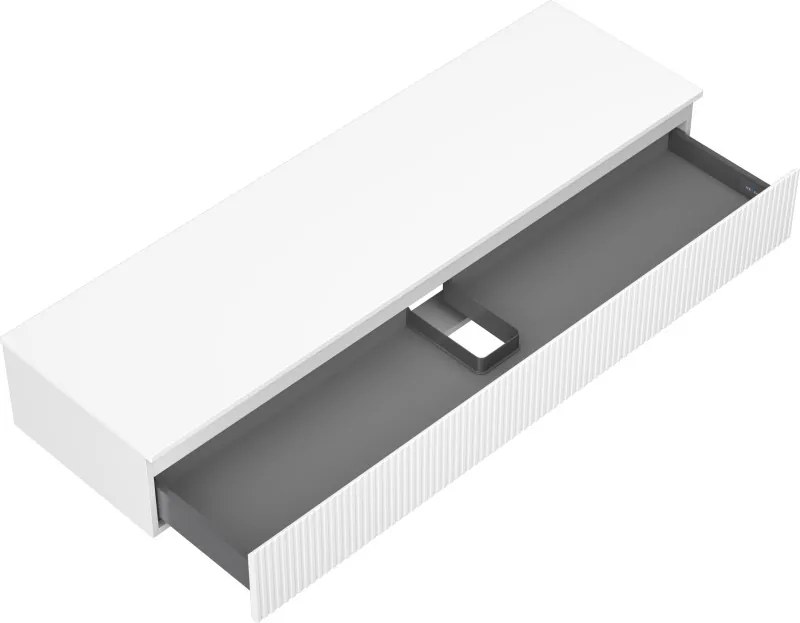 Mexen Rivel szafka łazienkowa podumywalkowa 160 cm z blatem, 1 szuflada, ryflowana , biała mat - 91A20-16023-1-BFC01