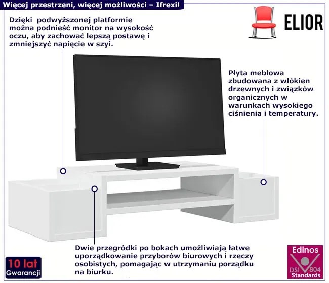 Biała podstawka pod monitor na biurko - Ifrexi