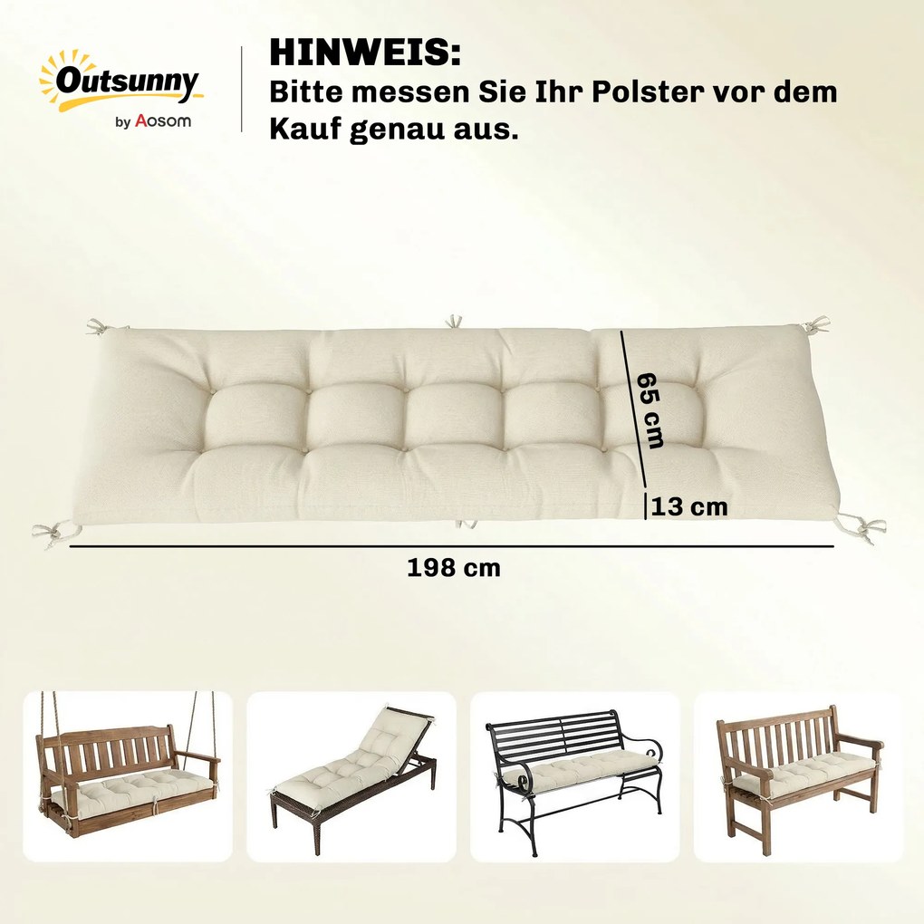 Outsunny Poduszka na Palety Zdejmowana z Paskami Mocującymi, Poduszka Ogrodowa na Leżaki 198 x 65 x 13 cm Beżowa | Aosom PL