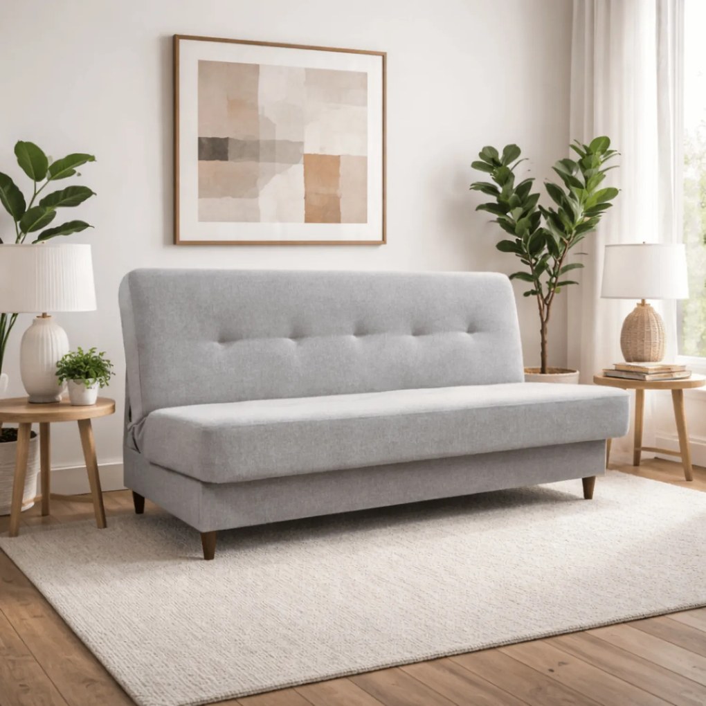 Sofa z Funkcją Spania ARUBA Wersalka Dwuosobowa Rozkładana Szara Nowoczesna do Salonu