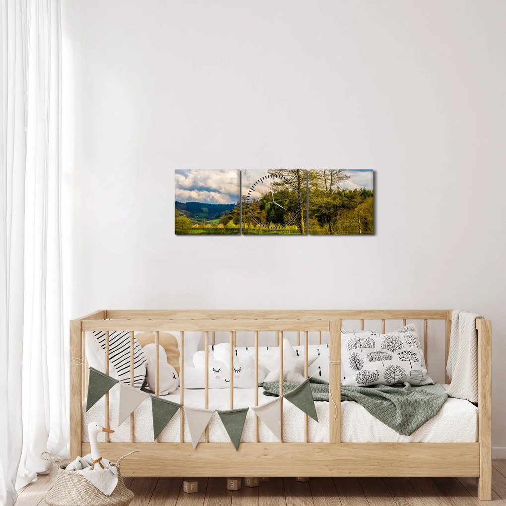 Obraz łodzi nad jeziorem (z zegarem) (90x30 cm)