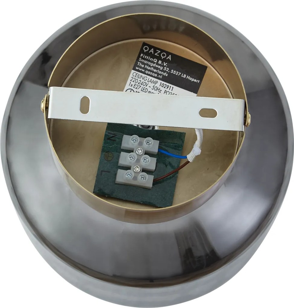 Nowoczesna lampa sufitowa mosiężna z przydymionym szkłem - Stiklo