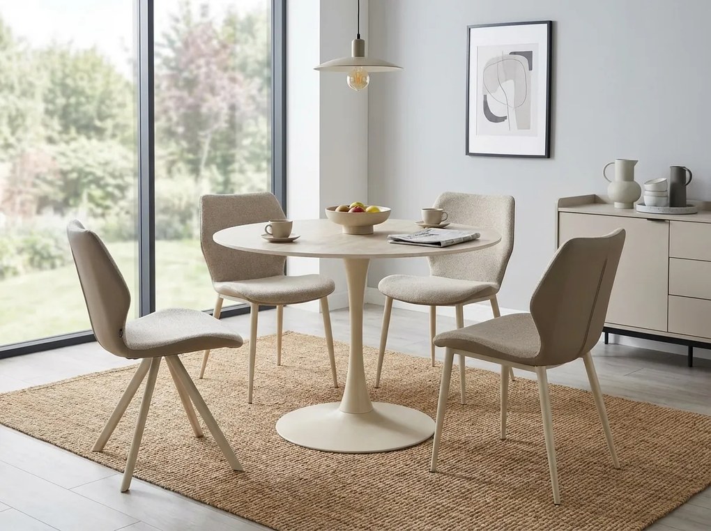 Okrągły stół jadalniany AMADEO z ceramicznym blatem 90x90 cm, beżowy