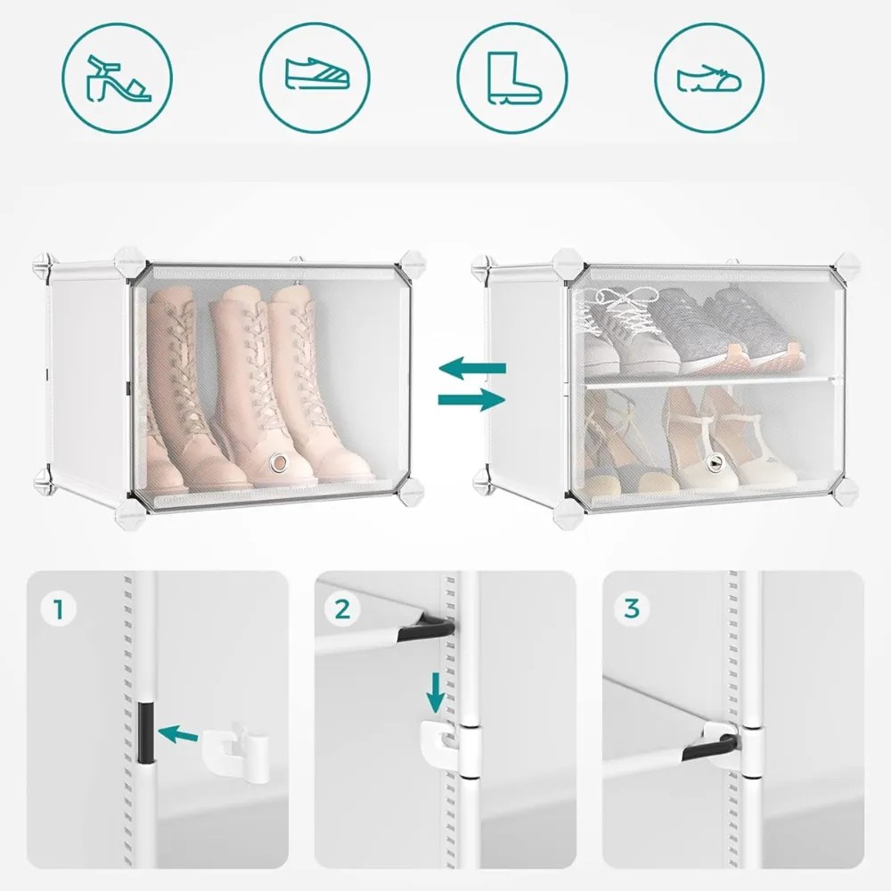 Organizer na buty KIMBERLY, 10 boksów, biały/przezroczysty SongmicsHome