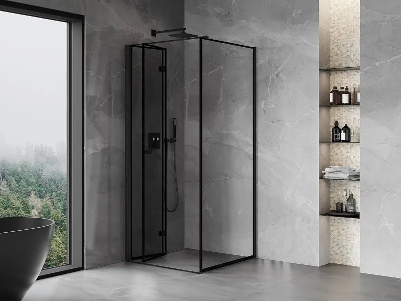 Mexen Mist-F kabina prysznicowa składana lewa 90 x 90 cm, czarna ramka, czarna - 8A6T-090-090-70-70-L