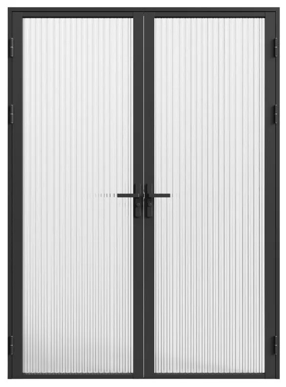 Drzwi kompletne 2-skrzydłowe dwustronne z aluminium i teksturowanego szkła hartowanego - 2 x wys. 204 x szer. 73 cm - Czarny - LOXTON