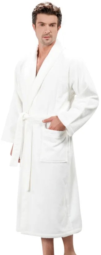 Unisex szlafrok MICRO COTTON w ozdobnym opakowaniu + kapcie Biały L + kapcie (42/44) + w pudełku