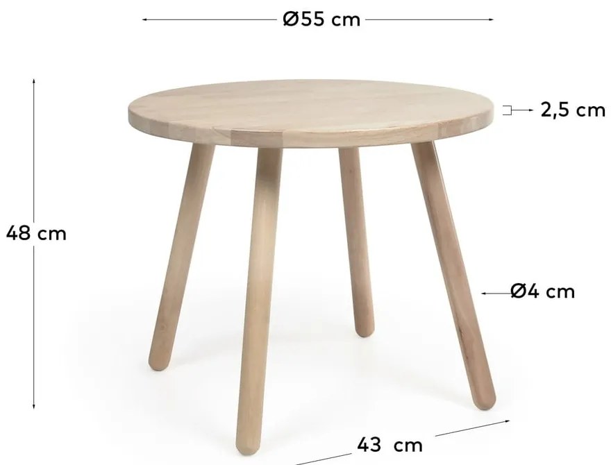 Stół dziecięcy z drewna kauczukowego Kave Home Dilcia, ø 55 cm