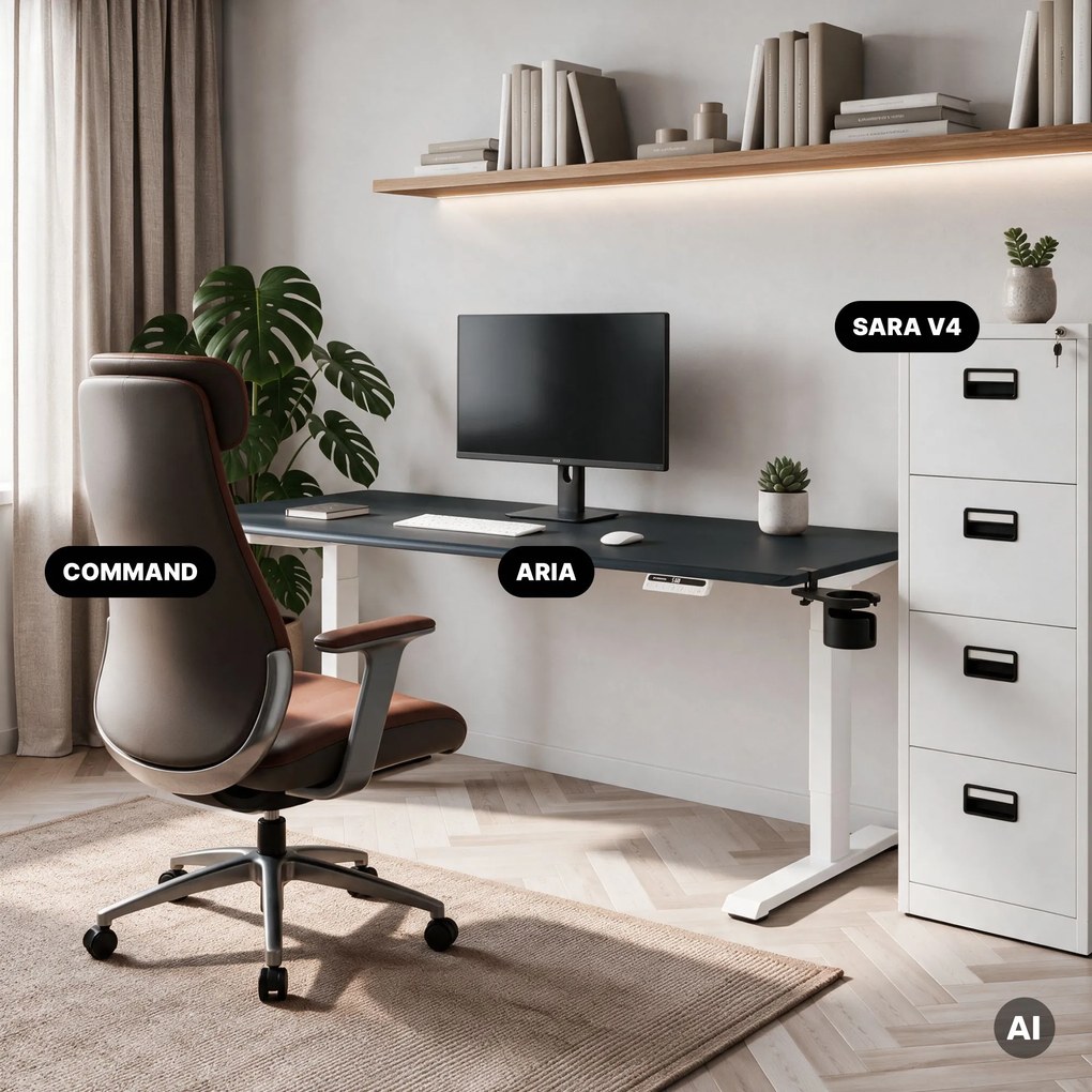 Biurko elektryczne z regulacją wysokości ergonomiczne biało-antracytowe,1600x800 mm: ARIA