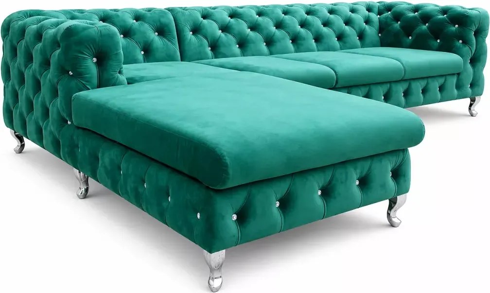 Duży narożnik pikowany Moet Light w stylu glamour 305x210 cm