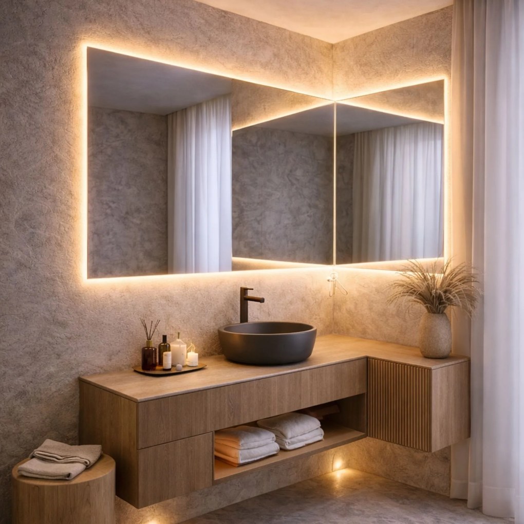 Lustro dekoracyjne prostokątne podwójne z podświetleniem TAVA Twin LED | Różne rozmiary | Różne kolory : Kolor tafli szkła - Srebrny, Rozmiar lustra A - 100x60, Rozmiar lustra B - 40x60