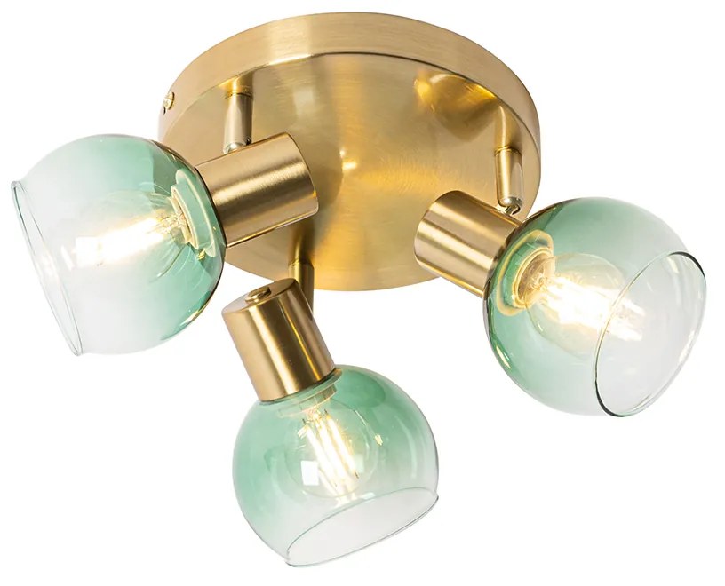Lampa sufitowa Art Deco złota z zielonym szkłem 3-punktowa - Vidro