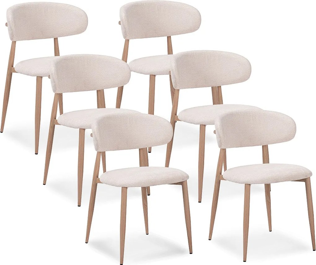 Zestaw 6 krzeseł do jadalni tkanina beżowa - Efekt jasnego naturalnego drewna dębowego - LEA