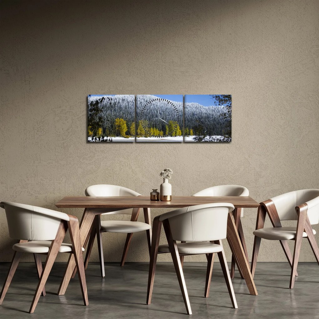 Obraz - ośnieżone góry zimą (z zegarem) (90x30 cm)