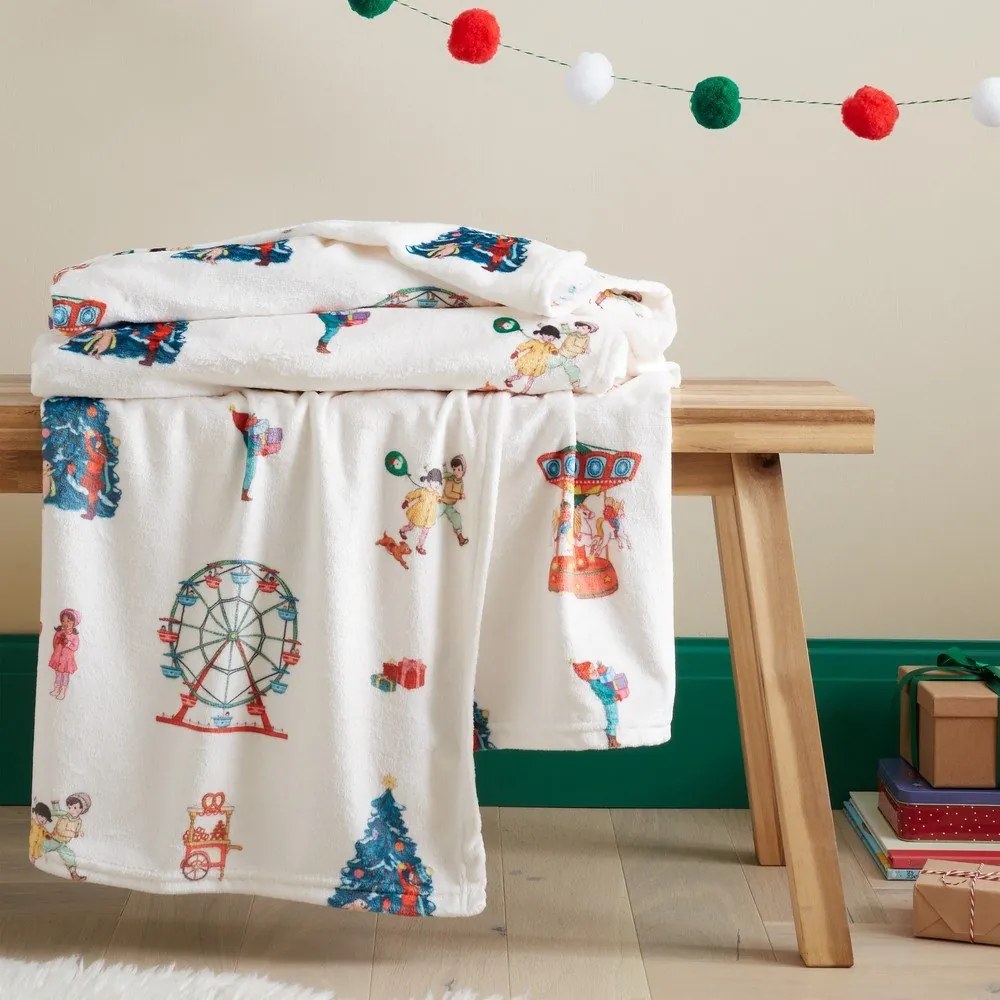Biały koc dziecięcy z mikropluszu 150x200 cm Christmas Fairground – Belle & Boo