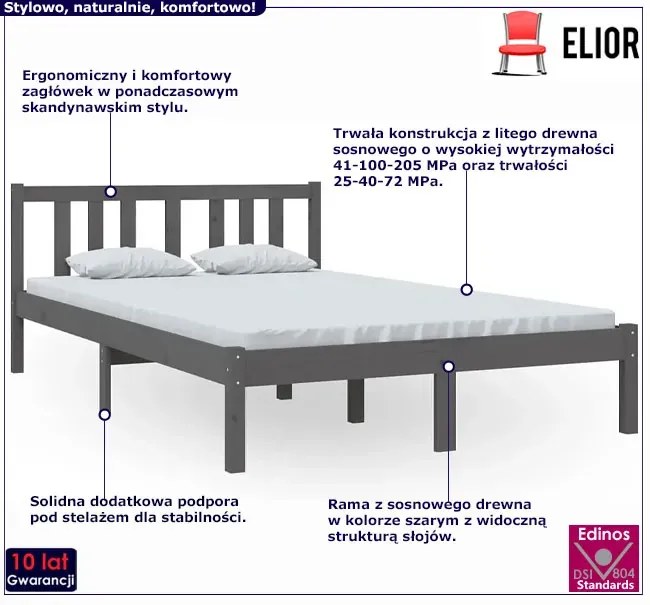 Szare łóżko z litego drewna 120x200 cm - Carla 4X
