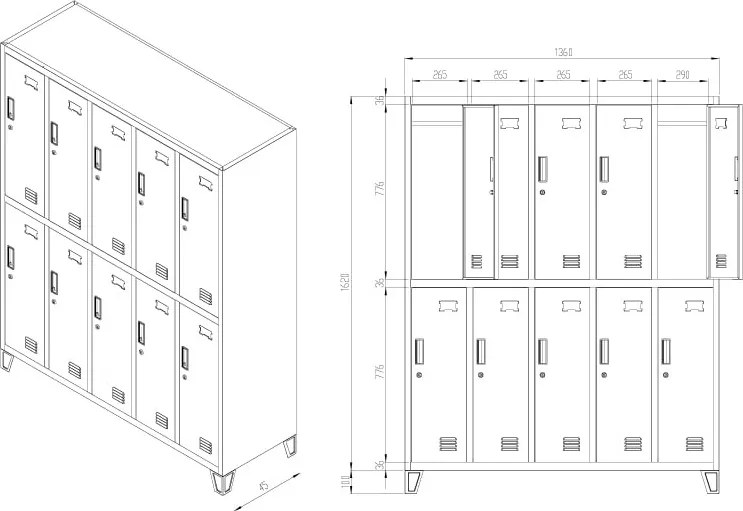 Metalowa szatnia 10-skrytkowa Bartek 136x45x172 cm, antracyt