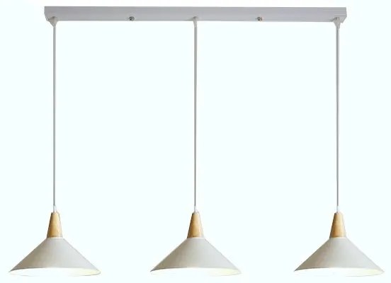 Lampa sufitowa metalowa z kloszem z litego drewna wisząca AT33-3SZ-White