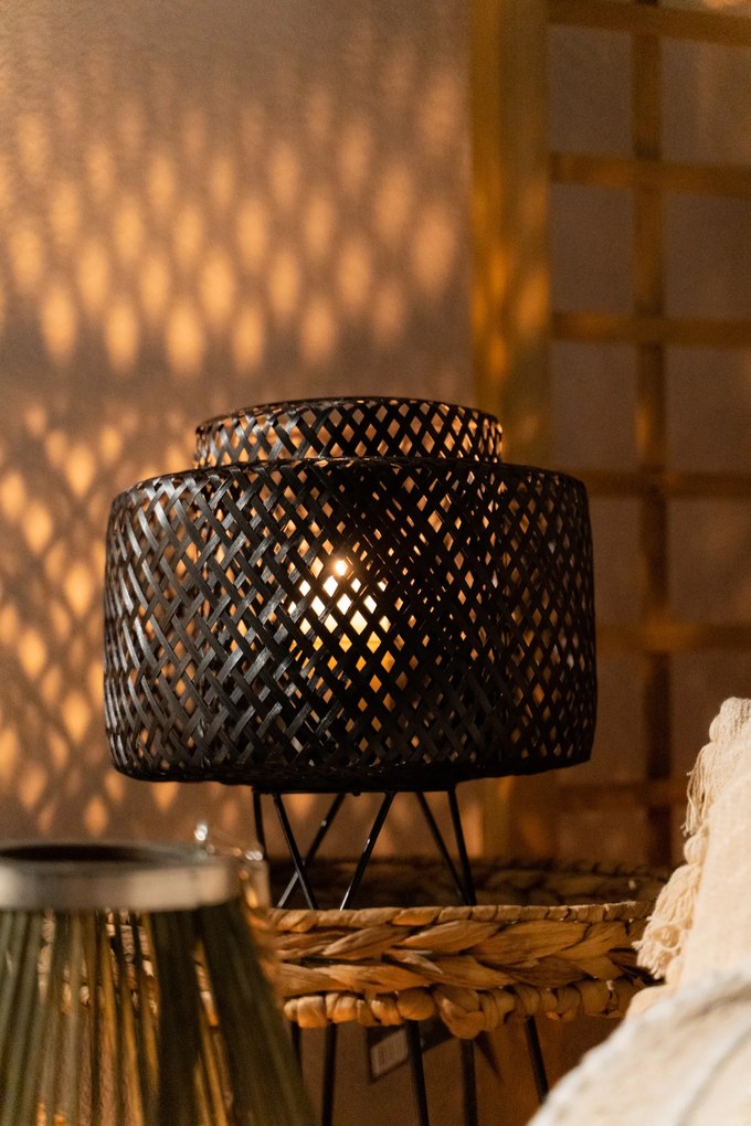 Lampa stołowa boho LIBY, bambusowa plecionka, Ø 25 cm