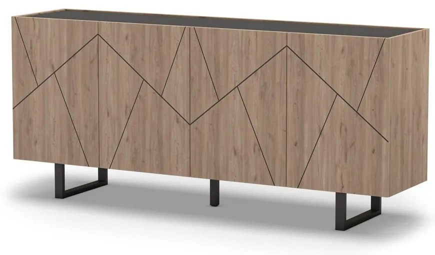 Czarno-naturalna niska komoda w dekorze dębu 180x80 cm Milena – Marckeric