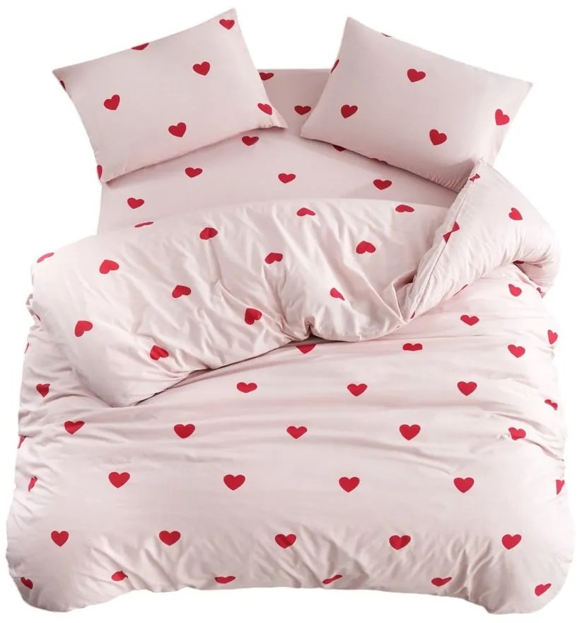 Różowa pościel jednoosobowa z prześcieradłem/3-częściowa 160x220 cm Red Heart – Mila Home