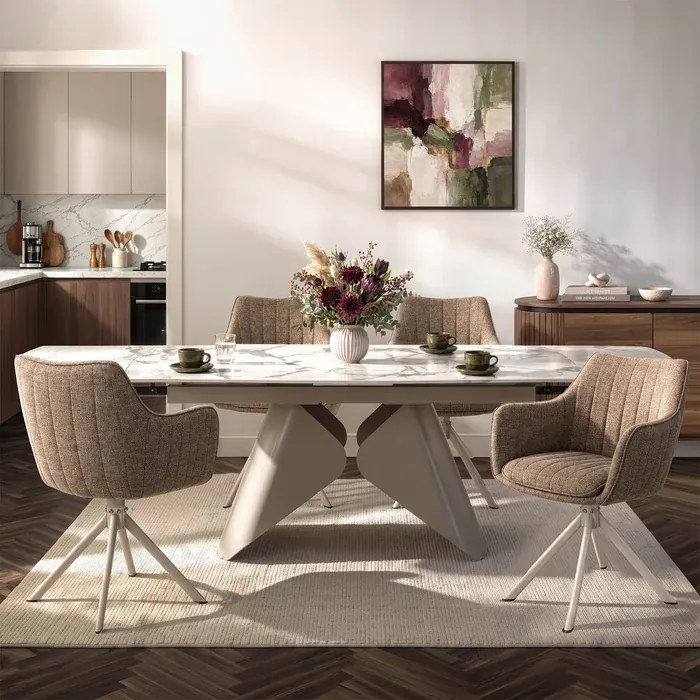 Zestaw Stół Rozkładany VERONA 160-240 cm Biały Marmur/Kaszmir i 4 Krzesła ASPEN 2 Beżowe