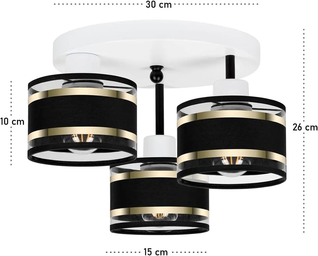 Lampa sufitowa biała trzypunktowa z czarnymi abażurami T-3030WE-SCSCSC