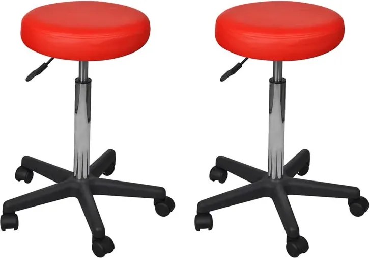 Komplet dwóch czerwonych taboretów na kółkach W2-H90