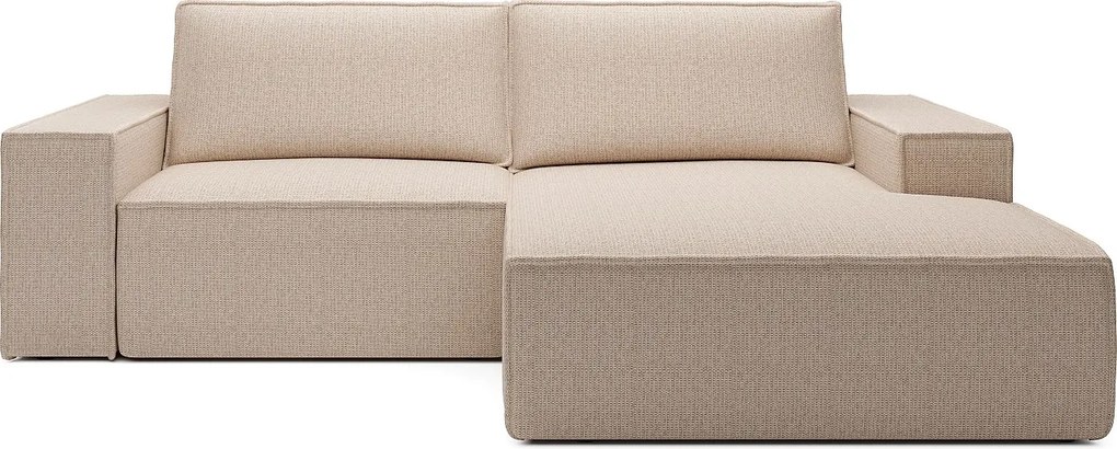 Kanapa narożna rozkładana mała z teksturowanej tkaniny w kolorze beżowym AMELIA