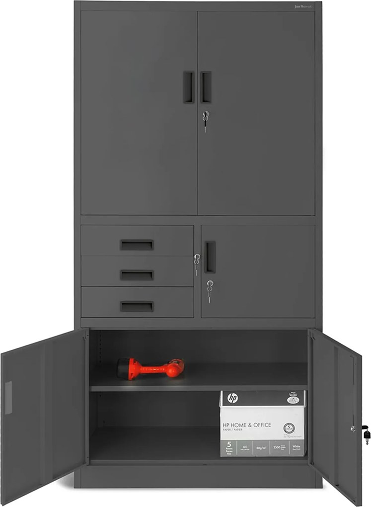 Biurowa szafa na akta z sejfem Filip II 90x40x185 cm antracyt