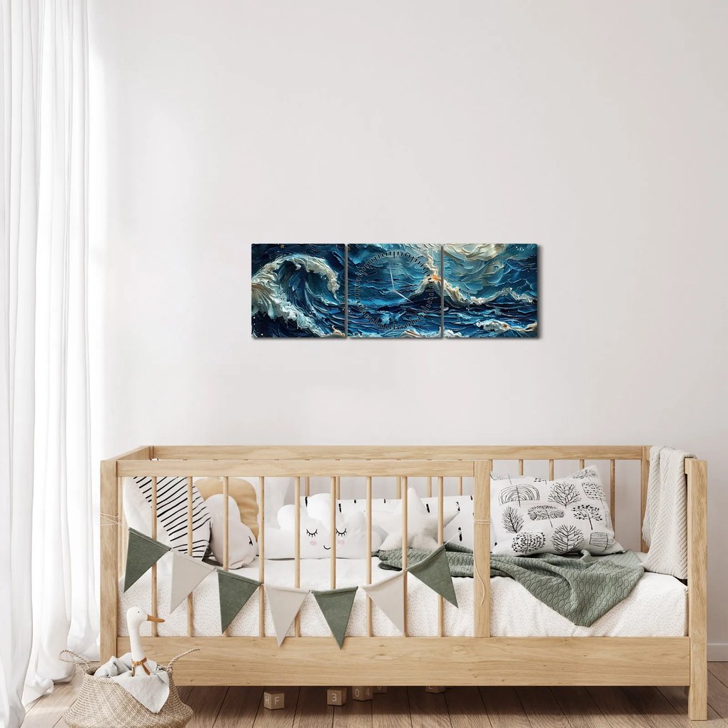 Obraz - Malowanie nieba i morza (z zegarem) (90x30 cm)