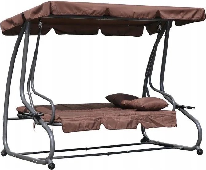 Huśtawka ogrodowa 3-osobowa z funkcją spania i daszkiem Valencia, brązowy