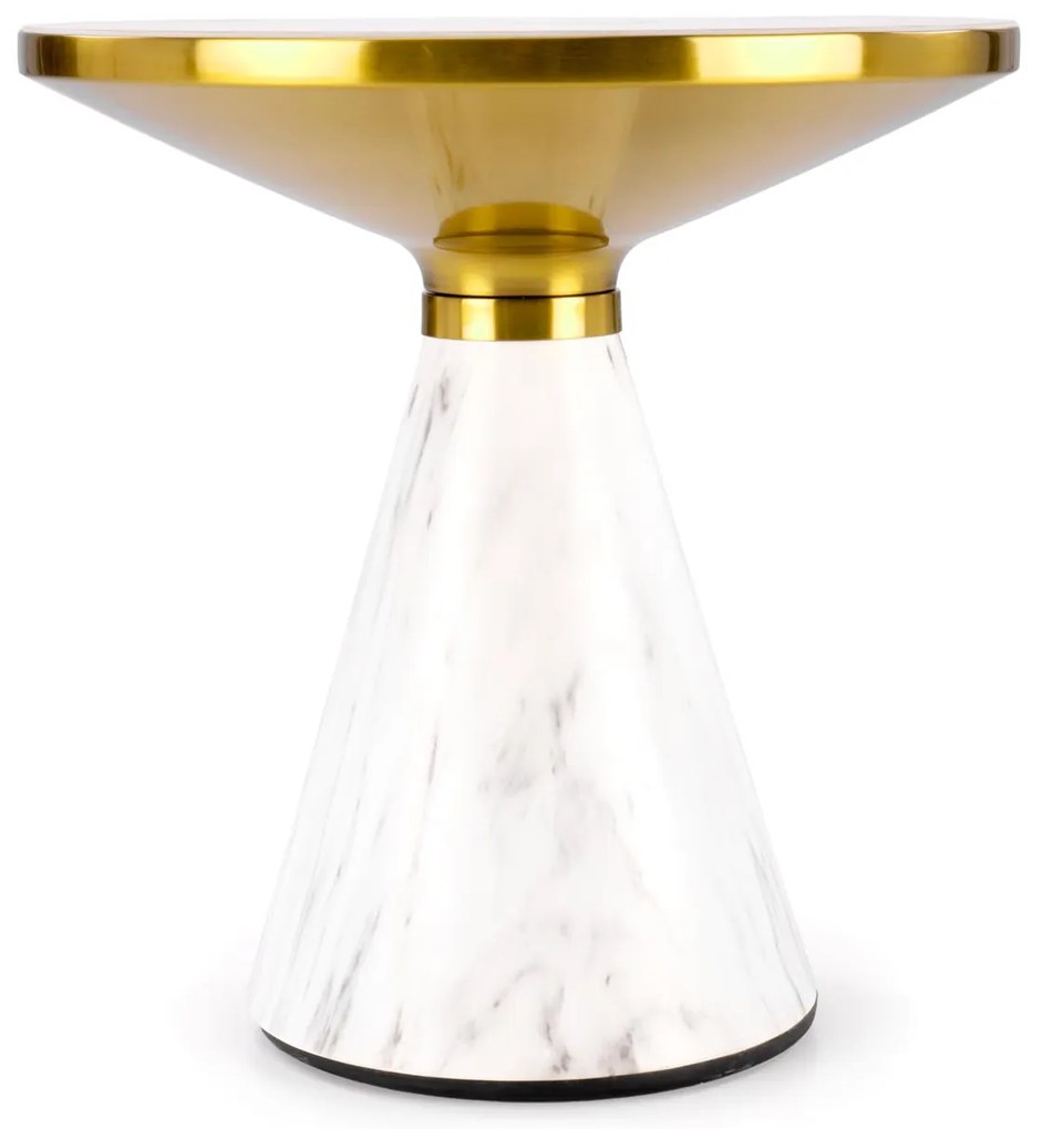 Ława okrągła spiek biały marmur/biały/złoty 50/52 cm TALBI