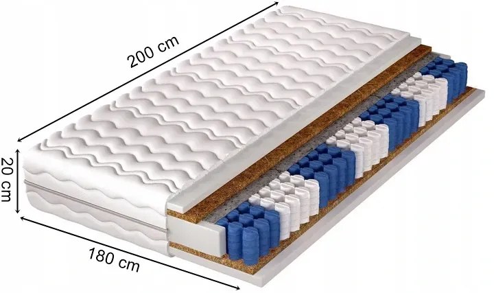 Materac 7 strefowy z kokosem H5 180x200 Basmir