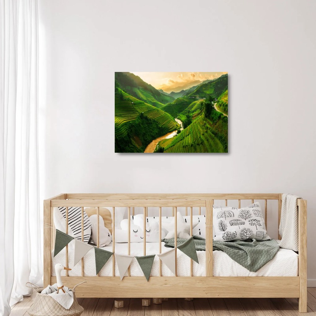 Obraz na szkle - Tarasy ryżowe Mu Cang Chai (70x50 cm)